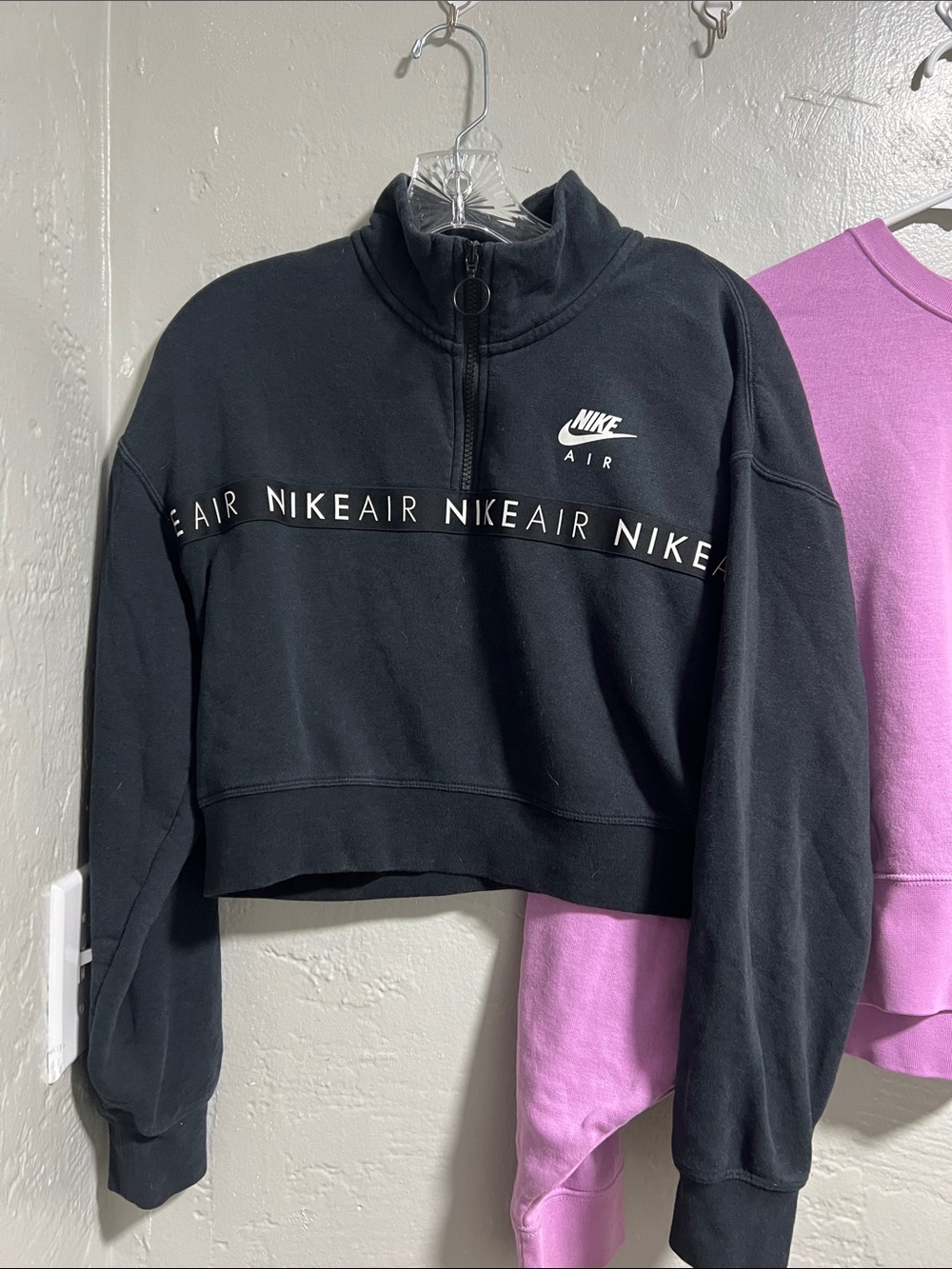 Nike Air 3/4 half Cropped Sweater & Lavender Crewneck size M Embroidered hit - Picture 4 of 7